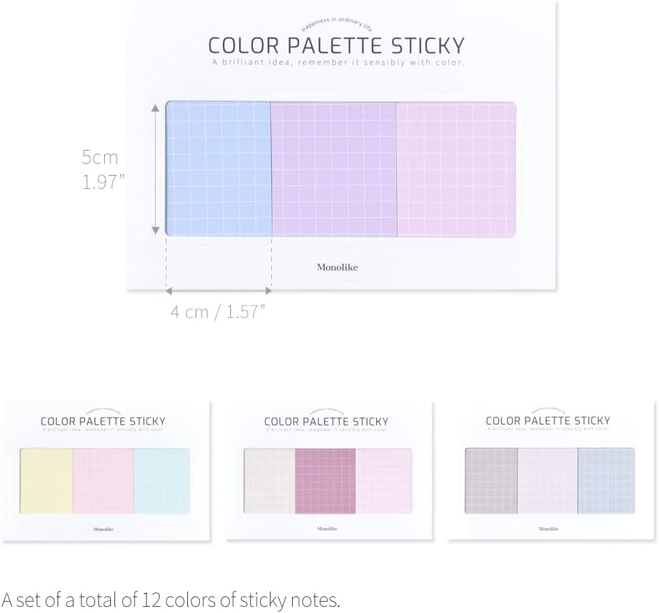 Monolike Color Palette Sticky Grid 300 B Set 4p - Self-Adhesive Memo Pad 30 Sheets