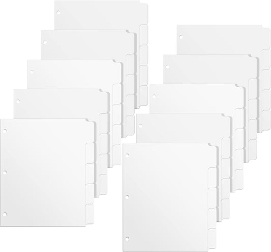 3 Ring Binder Dividers with 5 Tabs, Write & Erase Plastic Binder Dividers Durable 3 Hole Punch Dividers Letter-Size 1/5 Cut Big Tabs Dividers, 10 Set, 50 Dividers Total