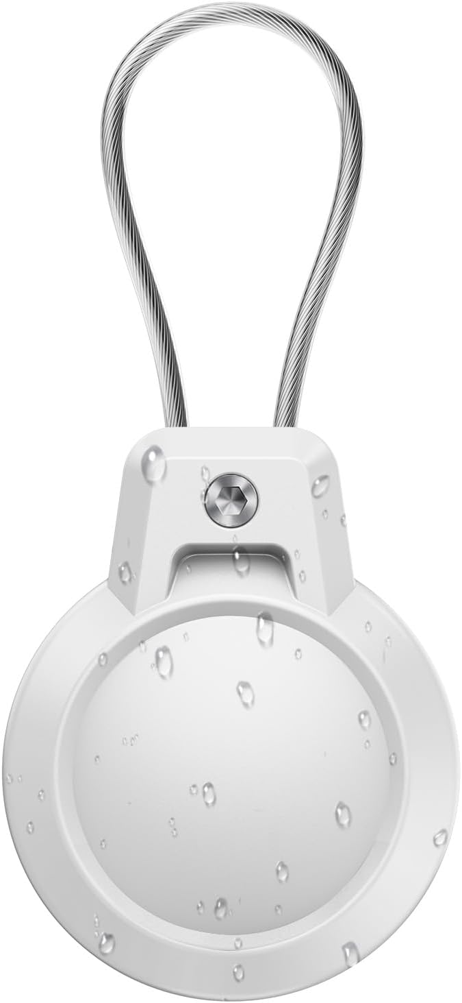 Gitfos AirTag Holder - Waterproof AirTag Keychain Holder for Apple AirTag, 360° Secure AirTag Case with Metal Cable, AirTag Accessories, Airtag Holder for Luggage, Backpack, Key, Pet, White.