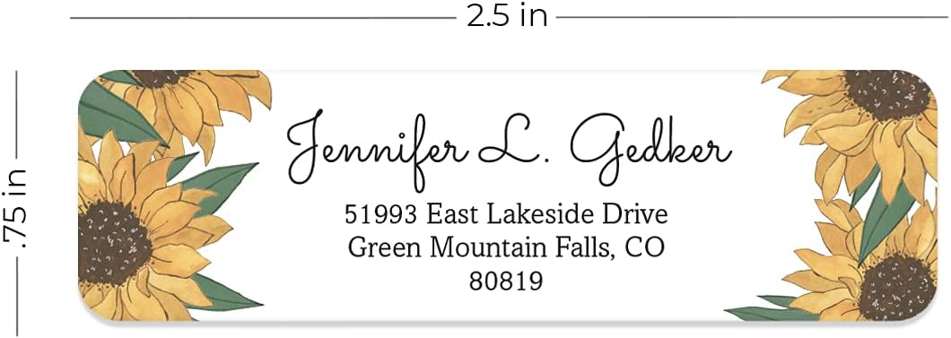 Illustrated Sunflower Rolled Address Labels/Roll of 500 Floral Garden Personalized Address Labels/Designer Return Address Stickers in Elegant Plastic Dispenser