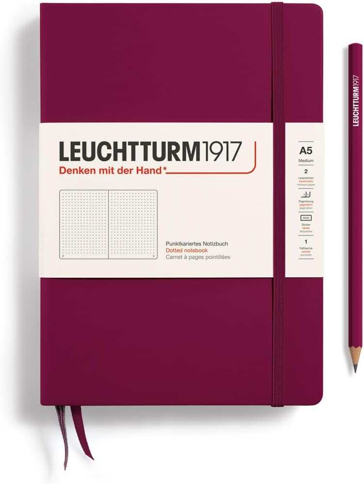 LEUCHTTURM1917 - Notebook Hardcover Medium A5-251 Numbered Pages for Writing and Journaling (Port Red, Dotted)