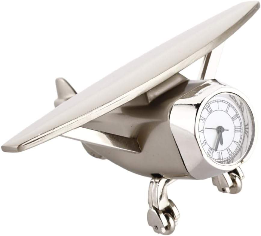 Aeroplane Miniature Table Clock with Rotating Wheels, Stylish Analog Desk Clock & Paper Weight, Manual Adjustment, Easy Battery Replacement, Students, Vintage Decor for Home & Office