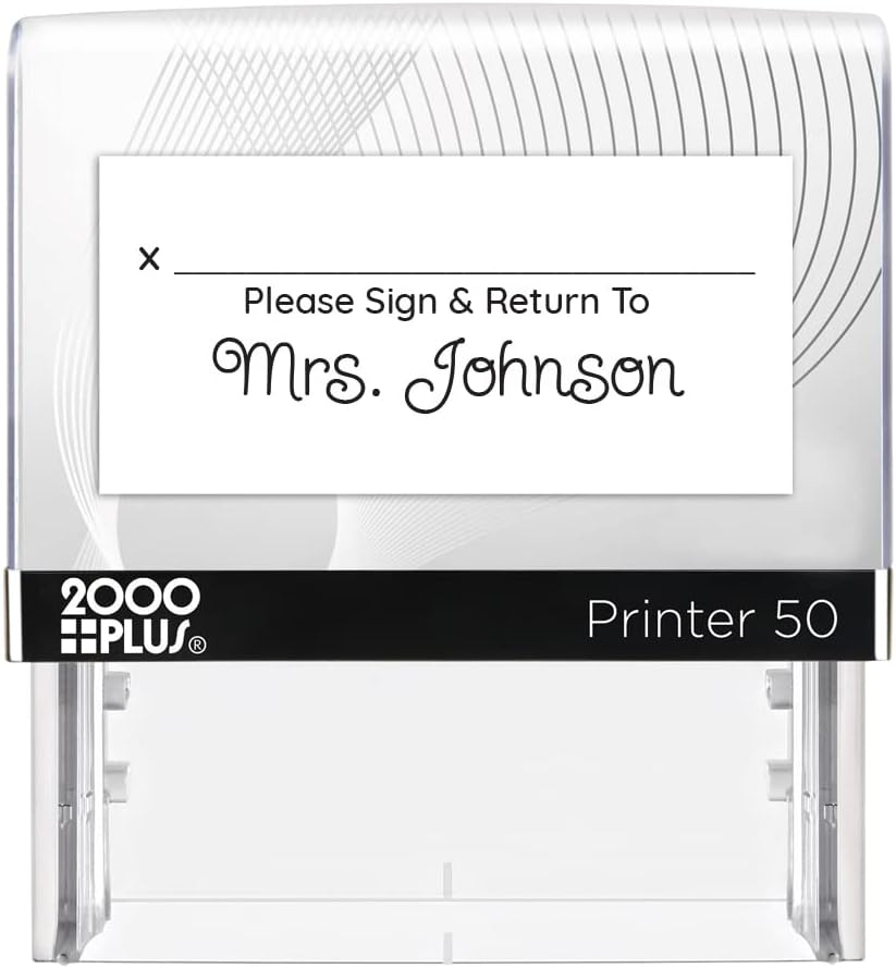 Personalized Sign and Return Teacher Stamp / 2000 Plus Self Inking Homework Signature Stamper/Custom Script Black Imprint/Made in USA