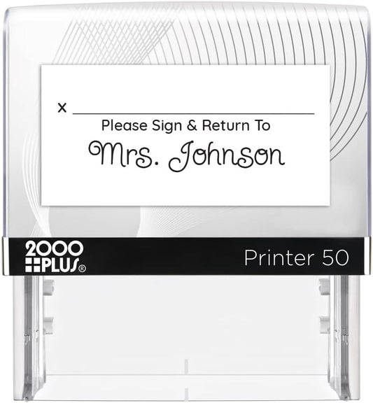 Personalized Sign and Return Teacher Stamp / 2000 Plus Self Inking Homework Signature Stamper/Custom Script Black Imprint/Made in USA