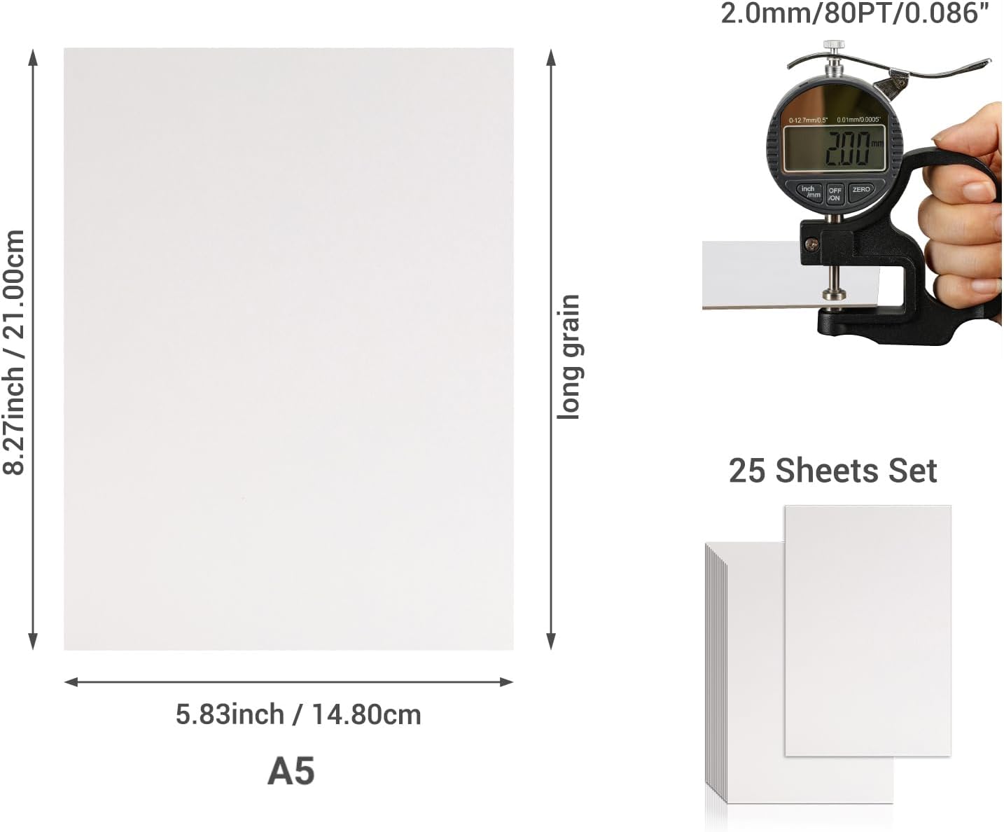 25 Pcs Book Board, Binder Board, Cover Board, Heavy Duty Chipboard for Book Binding, DIY Cardboard (White, A5 80PT)
