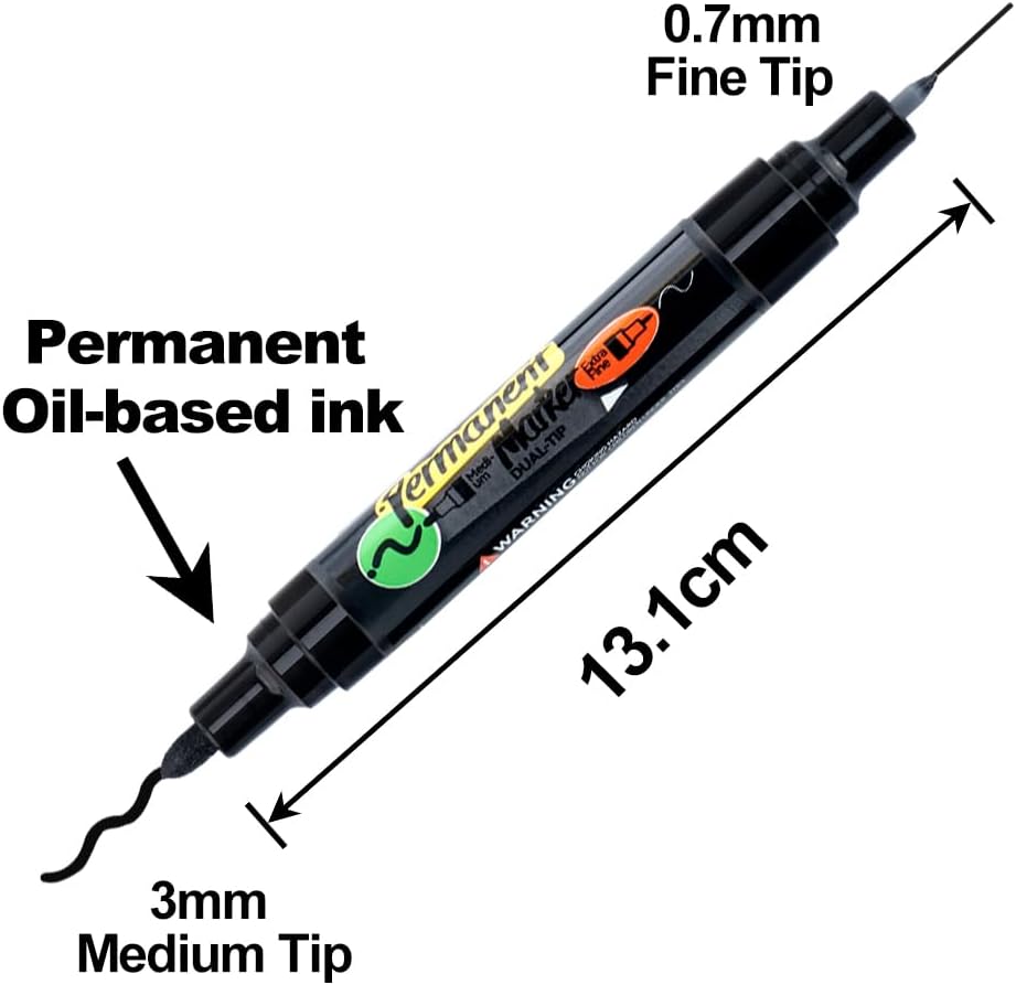 TRANSON 2 Black Dual-tip Permanent Paint Markers Oil Based Waterproof