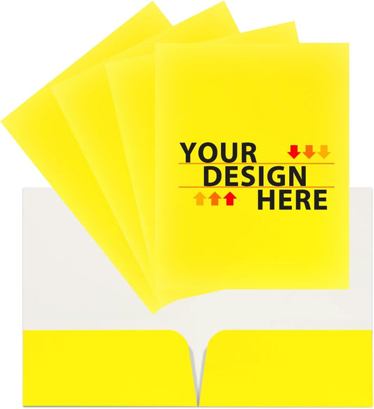 JAM PAPER Custom Printed Semi-Gloss Folders with Round Corner Pockets - Personalized Logo & Text - 10 pt C2S - Yellow - 100/Pack