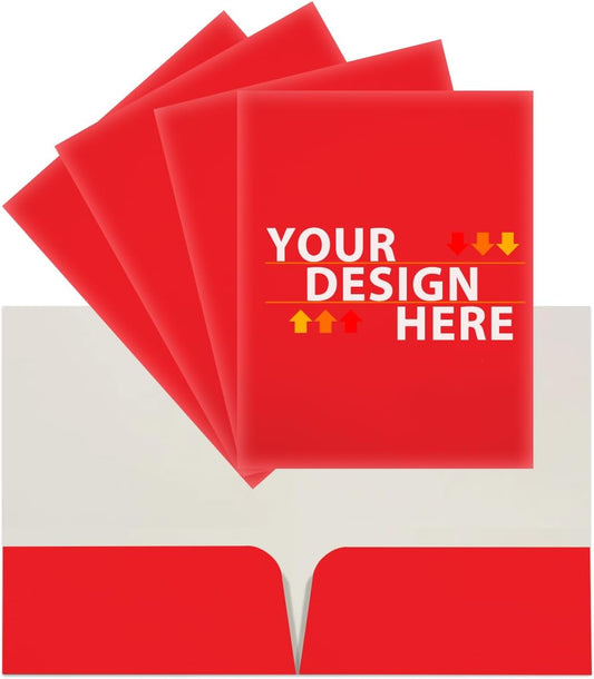 JAM PAPER Custom Printed Semi-Gloss Folders with Round Corner Pockets - Personalized Logo & Text - 12pt C1S - Red - 100/Pack