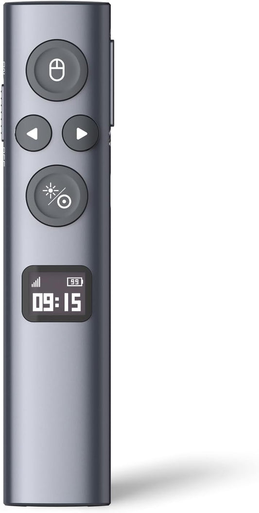 Norwii N95s BLE Presentation Clicker with Digital Pointer for PowerPoint Presentation on TV Screen and Projection Screen, Wireless Presenter Remote with Countdown Timer (Green Light-USB-C)