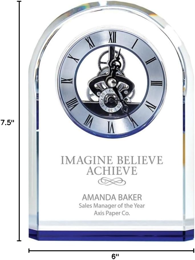 Baudville Blue Accent Arched Skeleton Clock - Personalized Engraving Up to Three Lines and Pre-Written Verse Selection