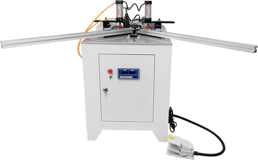 45° Corner Cutting And Punching Machine 220V 5-40mm Drilling Depth with 2 Spindles 8-inch Alloy Saw Blade Woodworking Drilling Tool for Wood Aluminum 1.5KW