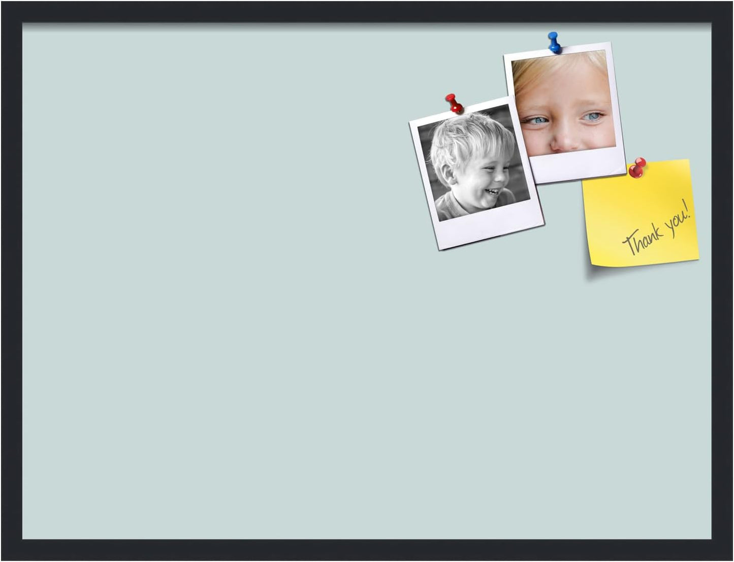 PinPix 32x24 Inch Cork Bulletin Board. This Decorative Framed Pin Board Comes with Soft Blue Design and a Satin Black Frame. Ideal for Home Office Decor or Message Board (PinPix-1814)