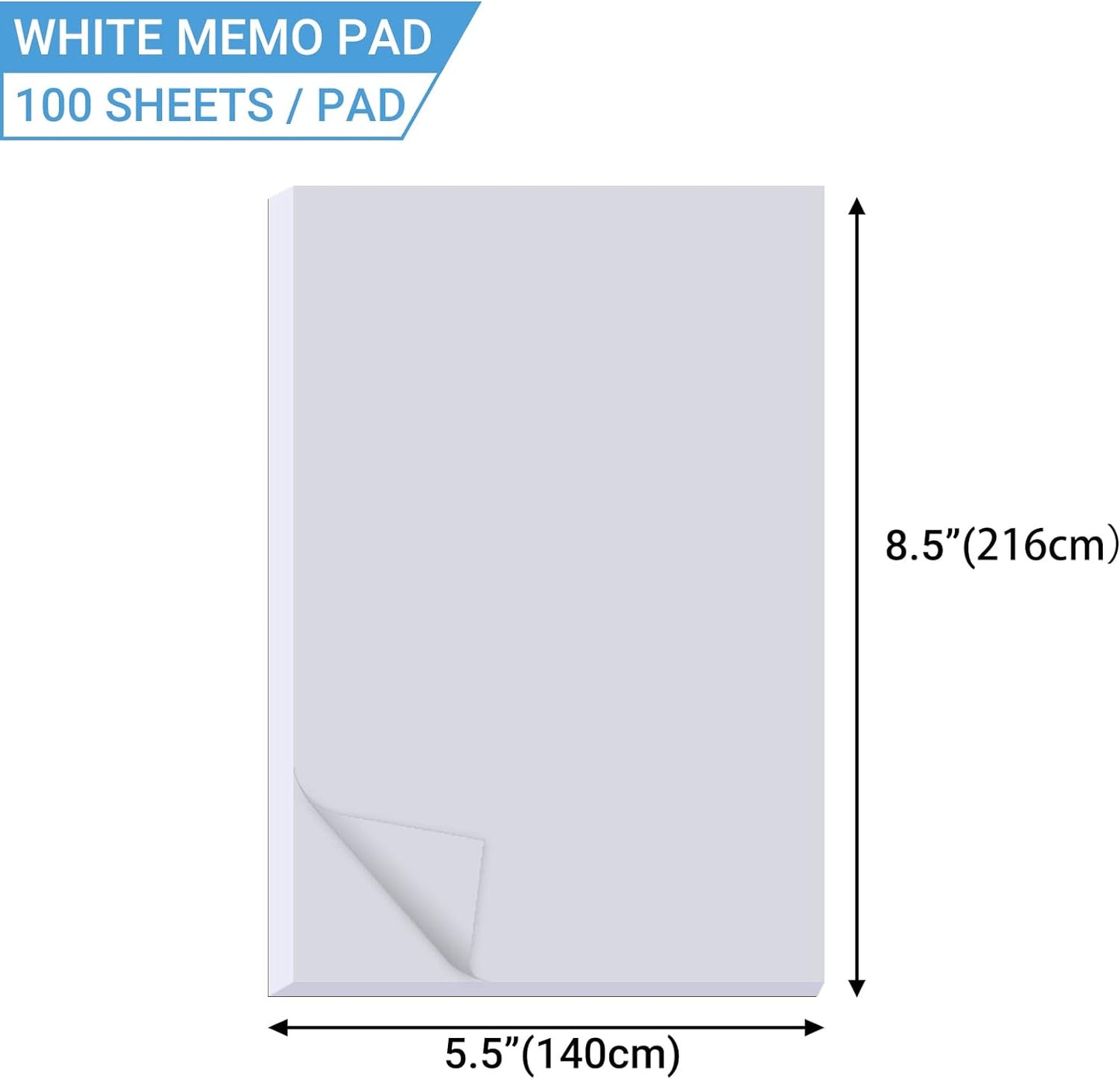 10 Pack Memo Pads 5.5x8.5 Inch, White Note Pads -Scratch Pads - Writing pads, 100 Sheets Each Pad