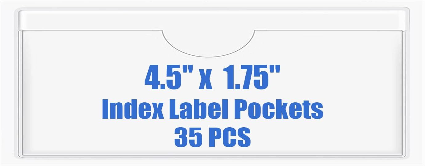 Origin-Joy 35 PCS Self Adhesive Index Card Pockets with Top Open, Clear Plastic Label Holder for Cards of Note, Library and Business, Adhesive Label Pockets & Card Holder (4.5 x 1.75 inch)