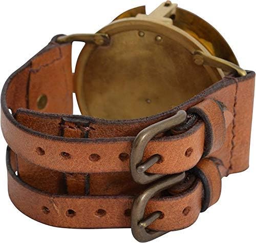 Brass Nautical Vintage Directional Magnetic 3" Sundial Clock, Wrist Marine Compass Navigation Steampunk Baptism Gifts Leather Wrist Watch for Loved Ones