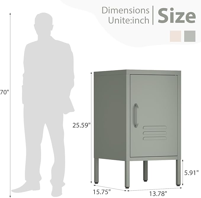 Metal Nightstand,Storage Cabinet with Shelf,Single Door Metal Cabinet,Multifunctional Home Table,Green