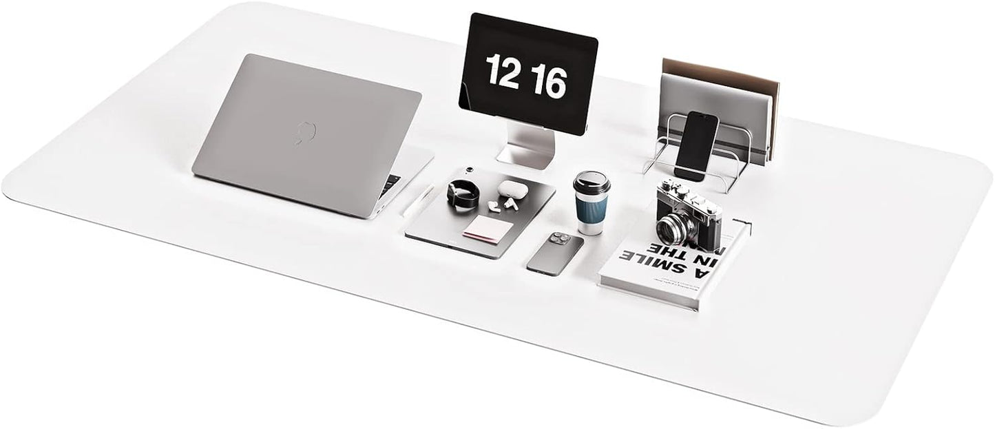 YSAGi Non-Slip Leather Desk Pad XL Size, Waterproof Laptop Computer Desk Keyboard Mat, Table Protector Blotter Mat, Large Mouse Pad for Office/Work/Home/Decor(White, 47.2" x 23.6")-No Band