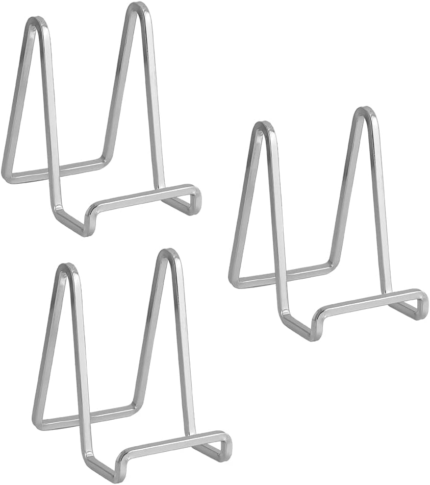 DIDUDIDU Plate Stands for Display - 4.5 Inch Small Iron Easel Holders for Decorative Plates, Picture Frames, Photos, Plaques (Silver, 3 Pack)