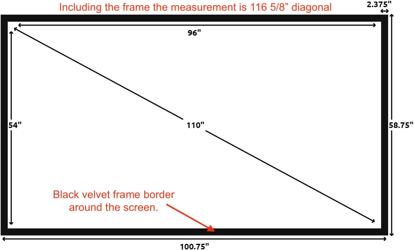Silver Ticket Products STR Series 6 Piece Home Theater Fixed Frame 4K / 8K Ultra HD, HDTV, HDR & Active 3D Movie Projection Screen, 16:9 Format, 110" Diagonal, Grey Material STR-169110-G