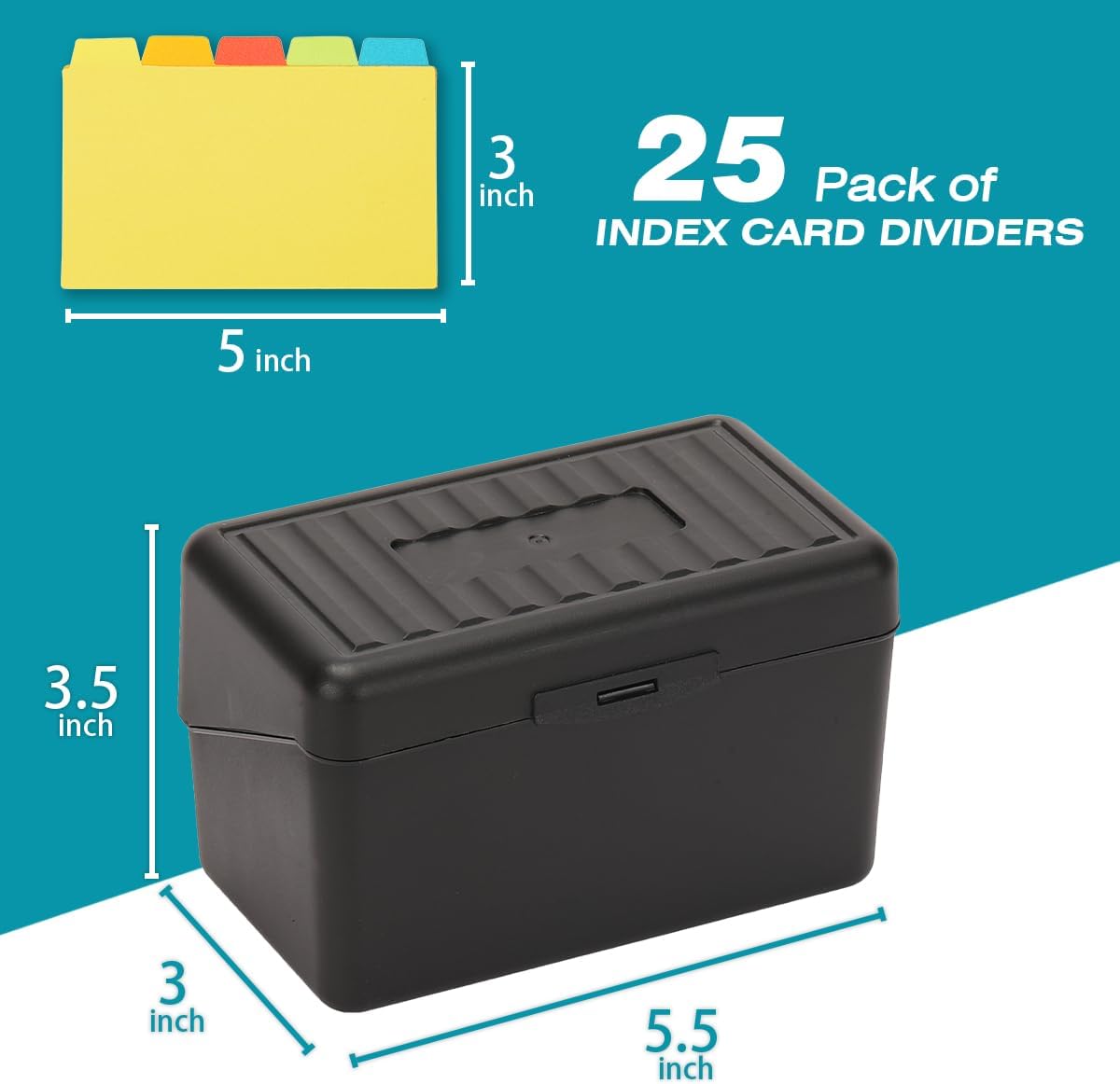 H4D Index Card Holder 3x5 Inches with 25 Plastic Dividers, Black