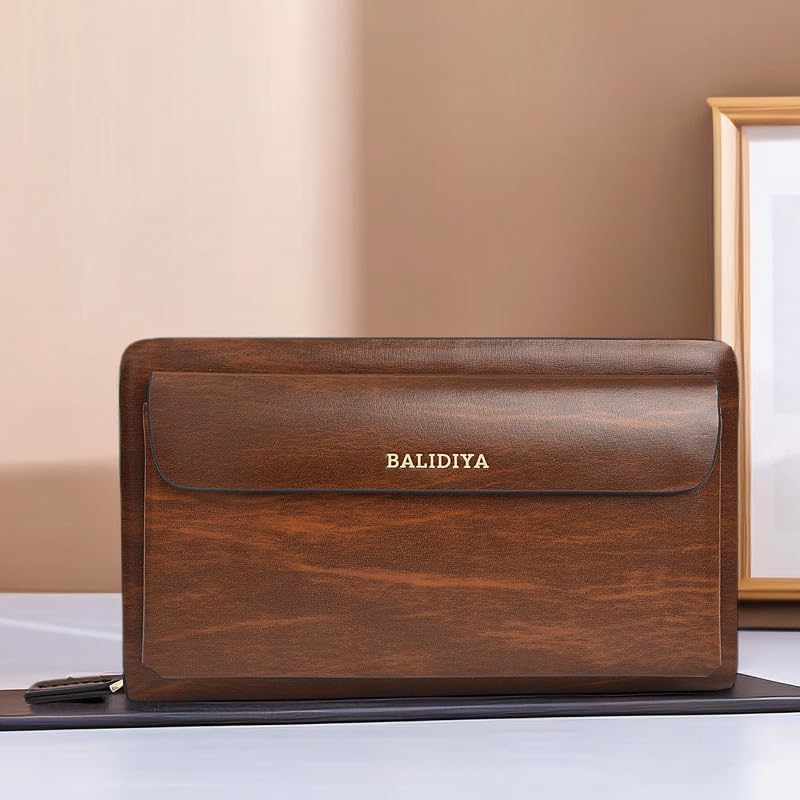 Leather Men Clutch Bag Long Wallet Purse Card Holder Case Business Large Clutch with Double Zip Handbag