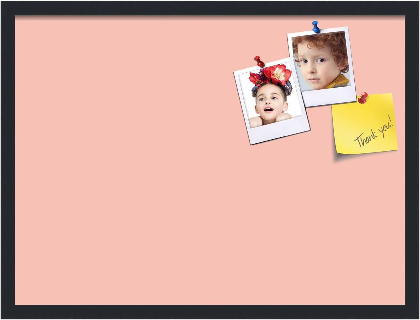 PinPix 27x20 Inch Cork Bulletin Board. This Decorative Framed Pin Board Comes with Pink Pastel Design and a Satin Black Frame. Ideal for Home Office Decor or Message Board (PinPix-1813)