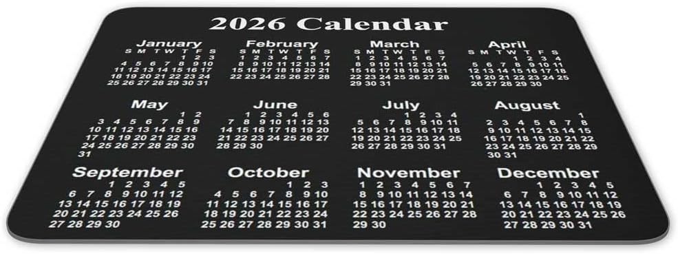 Calendar Mouse pad, 2026 Horizontal Calendar Natural Rubber Mouse Pad, Quality Creative Gaming Rectangle Mouse Personalized Desk Mouse Pad 9.5 inch x 7.9 inch