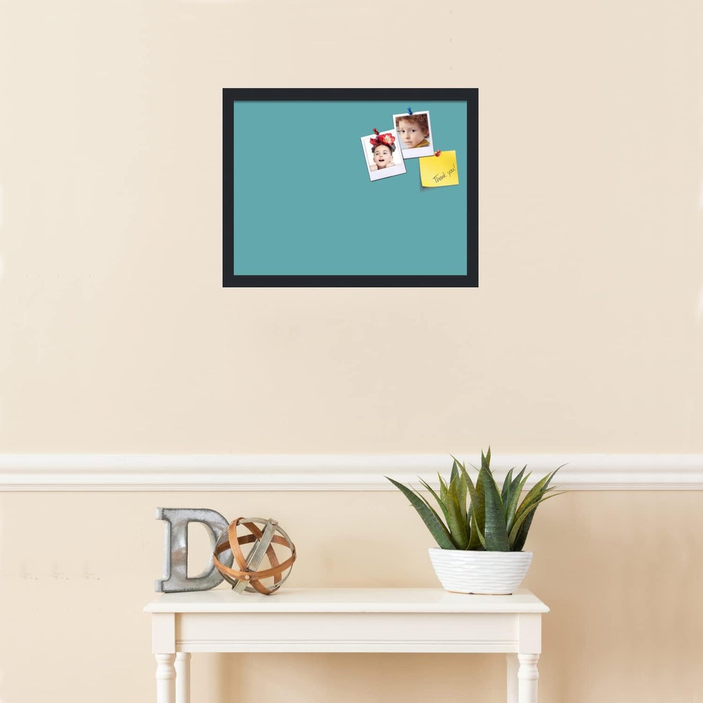 PinPix 20x15 Inch Cork Bulletin Board. This Decorative Framed Pin Board Comes with Aqua Pastel Design and a Satin Black Frame. Ideal for Home Office Decor or Message Board (PinPix-1806)
