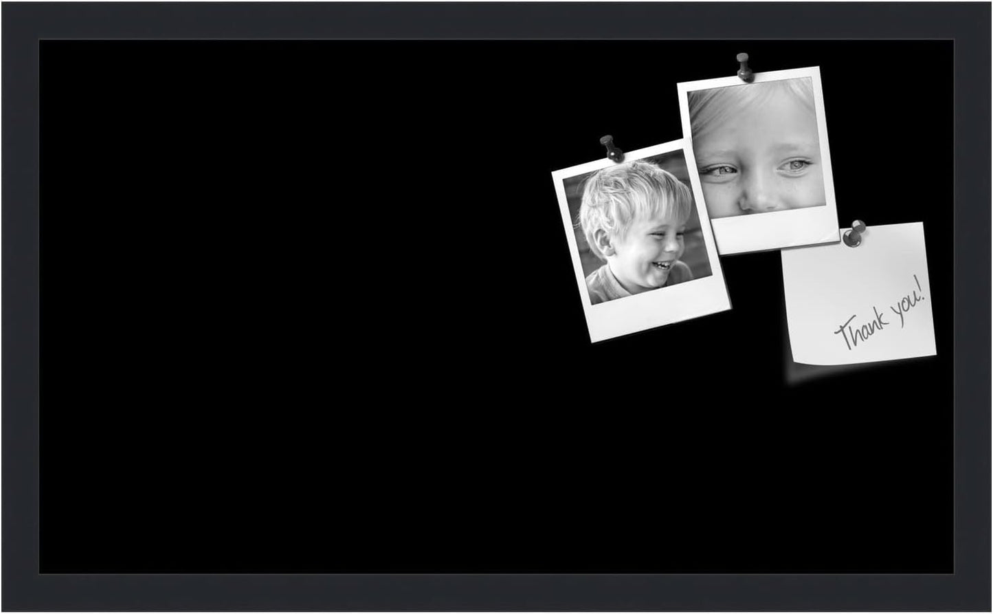 PinPix 24x14 Inch Cork Bulletin Board. This Decorative Framed Pin Board Comes with Solid Black Design and a Satin Black Frame. Ideal for Home Office Decor or Message Board (PinPix-622)