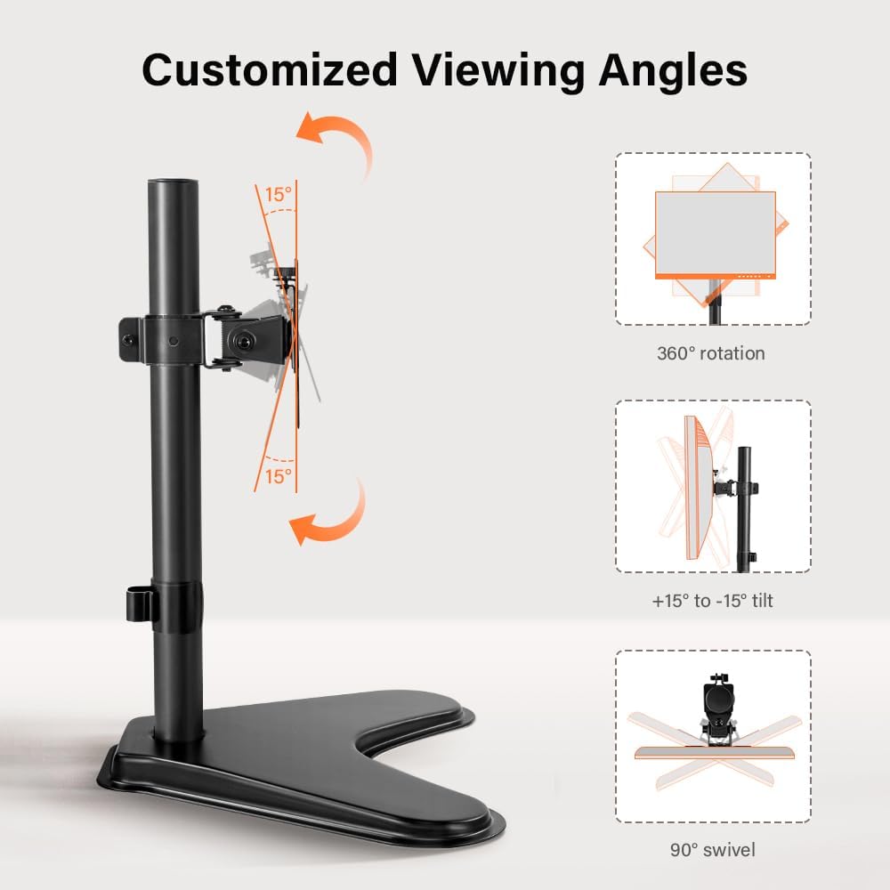 KKTONER Single Computer Monitor Stand Metal Base Free Standing Desk Vesa Mount for 13 inch to 32 inch Screen Height Adjustable Monitor Mount Full Motion Swivel Vesa 75*75mm/100*100mm Hold up 17.6Lbs