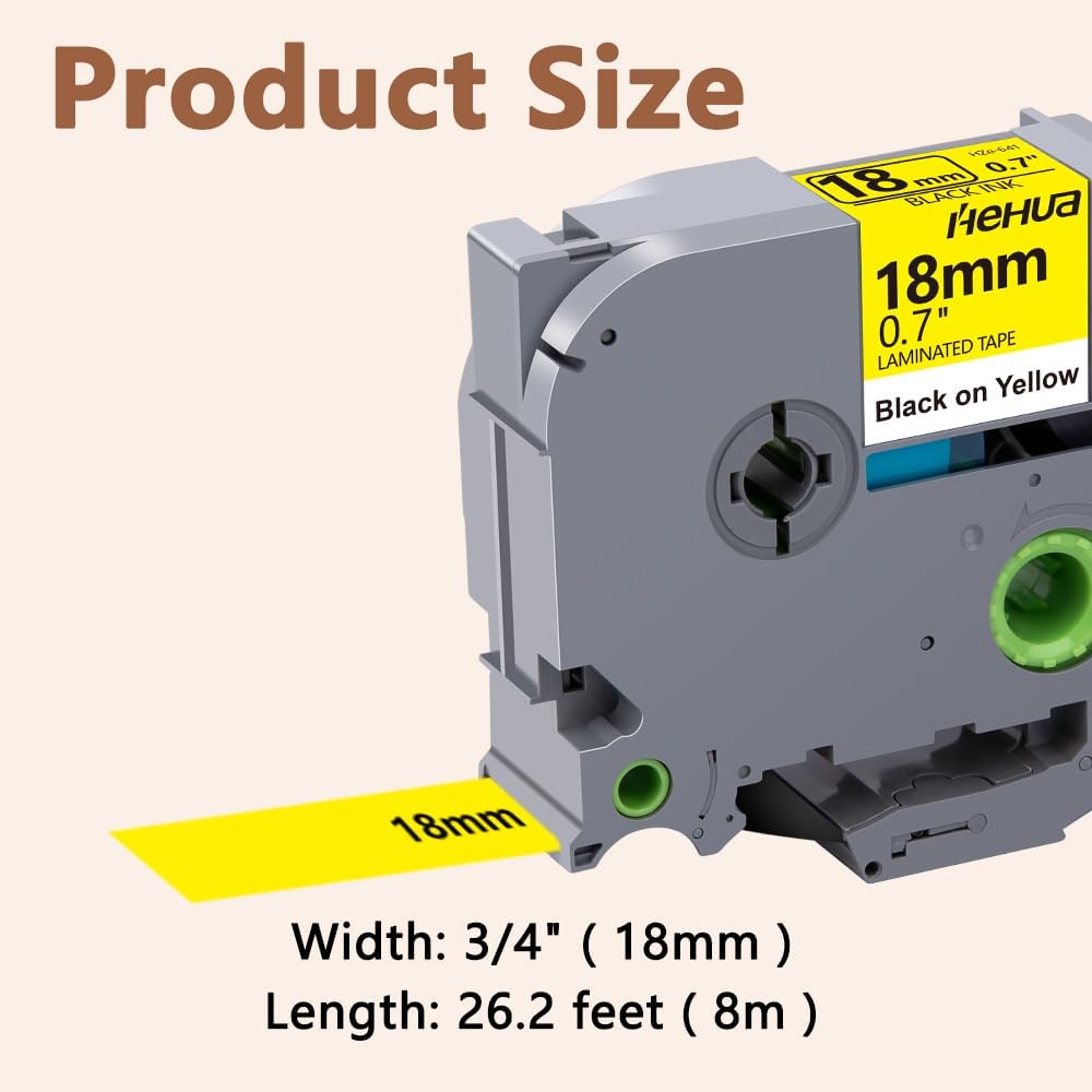 Hehua Tape Tze Tz 18mm 0.7 Laminated Yellow Compatible for Brother P-Touch TZe-641 TZe641 TZ641 TZ641 Tape for Ptouch PT D400 D600 D610 P710bt, 3/4'' x 26.2ft Black on Yellow, 3 Pack