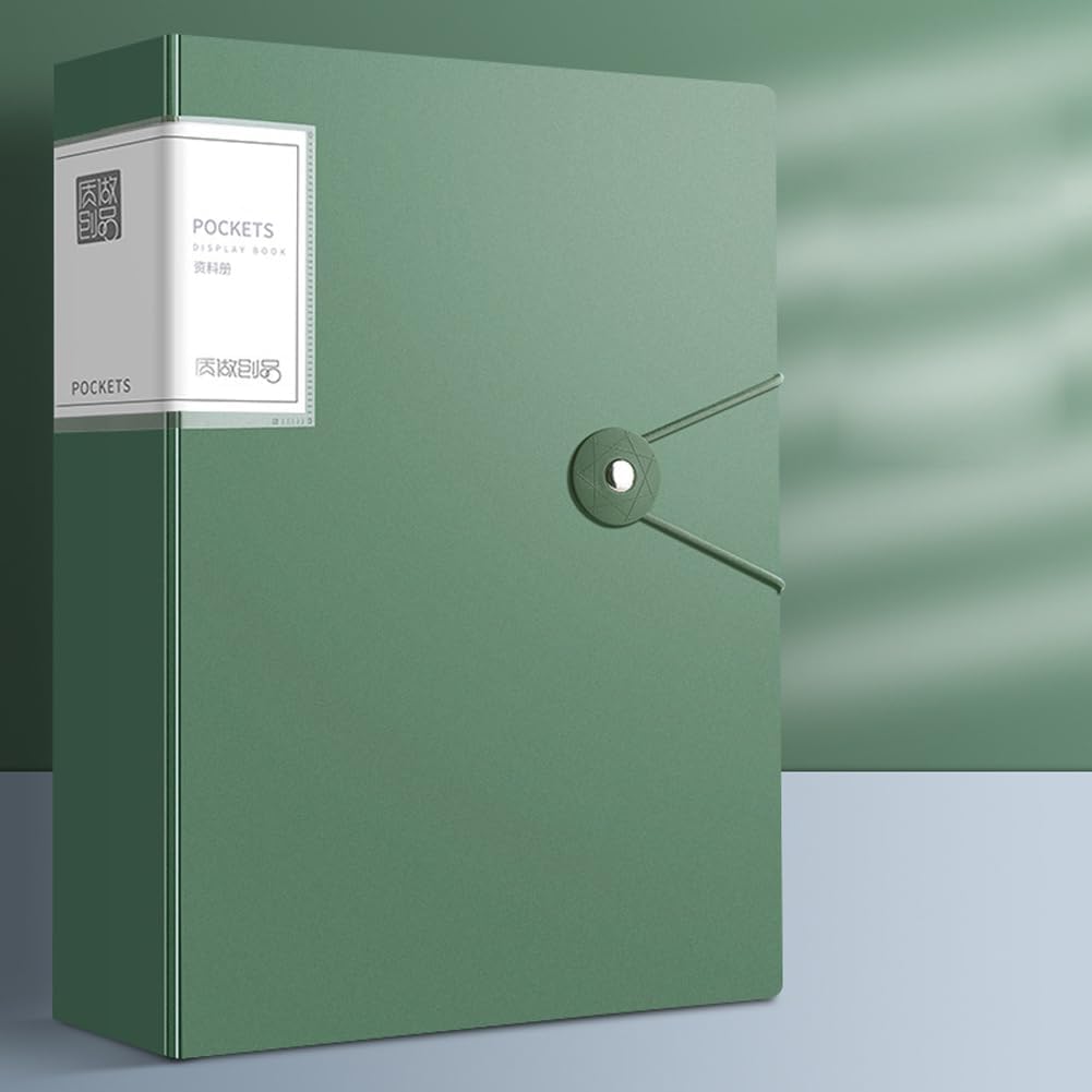 File Folder - 100 Pockets, Durable A4 Letter Size Organizer, Water-Resistant Plastic Dividers, Home/Office/School Document Holder (Dark Green)