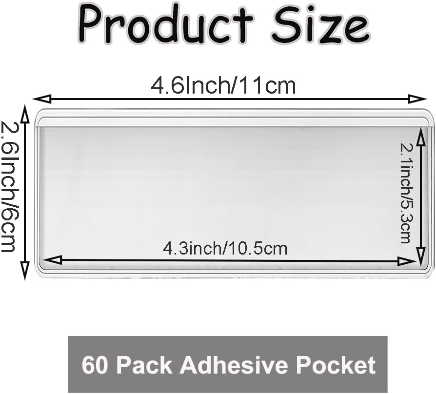 60 Pack Clear Self Adhesive Label Pockets, 4 x 2 Inch Label Holders Index Card Pockets Card Holder Shelf Label Holder for Organizing