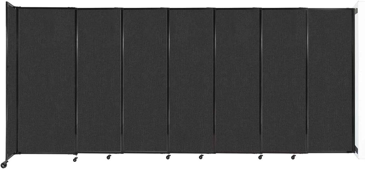 Wall-Mounted Sliding StraightWall Room Divider | Adjustable Widths | Locking Wheels | Room Separator | Up to 15'6" Wide x 6'10" Tall Black Fabric Panels