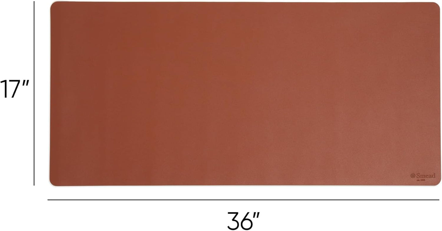 Smead Desk Pad, Vegan Leather Desk Mat with Non-Slip Faux Suede Backing, Perfect Desk Organizer for Office Decor, 36” x 17” Large, Saddle (64827)