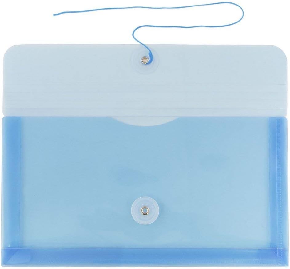 JAM PAPER Plastic Envelopes with Button & String Tie Closure - #10 Business Booklet - 5 1/4 x 10 - Blue - 12/Pack
