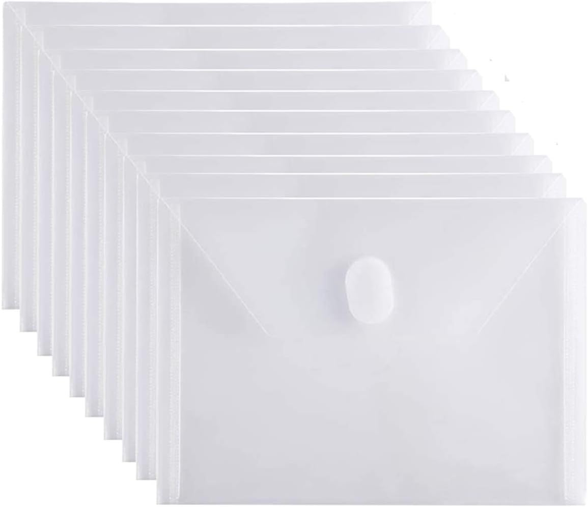 5x7 Small Plastic Envelopes Receipt Check Storage File Holder Case 10 Pack Hook & Loop Closure (clear-10 Pack)