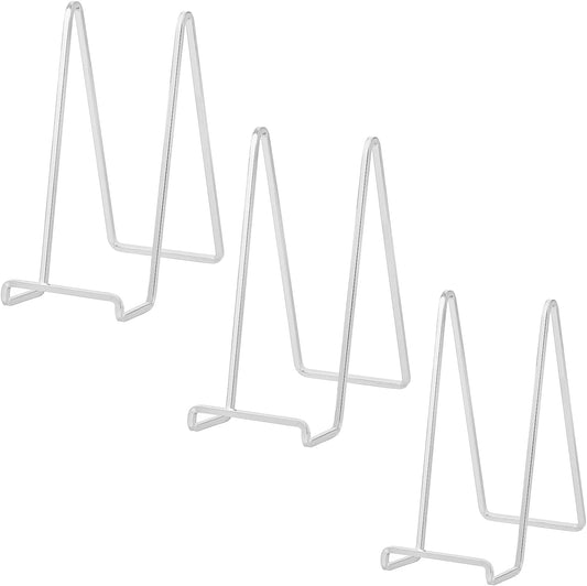 Plate Holder Easel Display Stand - 8 inch Metal Plate Stands for Display - Tabletop Picture Stand - Silver Iron Easels for Display Pictures | Photo Frames | Book | Decorative Plates | Plaque - 3 Pack