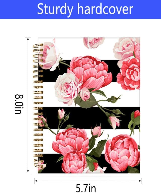 Spiral Journal Notebook,A5 Hardcover Lined Journals for Women Girl 6 x 8.3 in,120 Pages Thick Paper,Cute College Ruled Writing Notebook for Gifts Office Work School(Peony Rose)