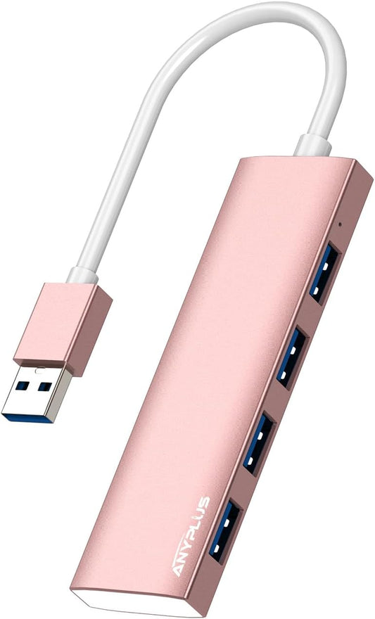 USB Hub, USB 3.0 Hub Aluminum Alloy Ultra Slim USB Splitter, Portable 4 Port USB Extender, USB Hub for Laptop, PC, MacBook, iMac, Surface Pro, Mac Pro, Flash Drive, XPS 【Pink】