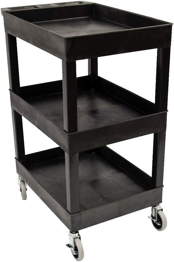 Luxor"24"" x 18"" Plastic Utility Tub Cart- Three Shelf- Black" -SEC111-B