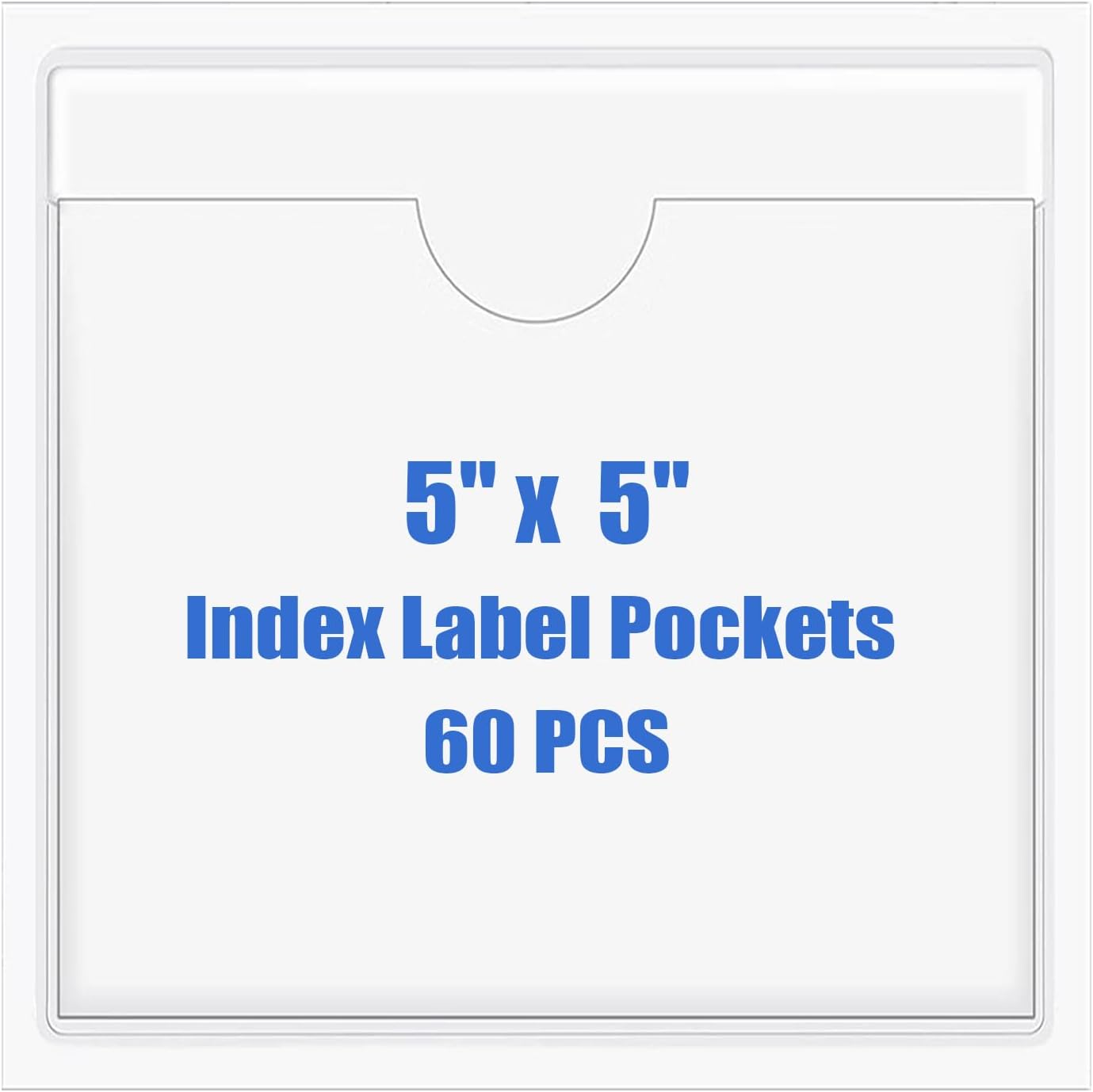 Origin-Joy 60 PCS Self Adhesive Index Card Pockets with Top Open, Clear Plastic Label Holder for Cards of Note, Library and Business, Adhesive Label Pockets & Card Holder (5 x 5 inch)