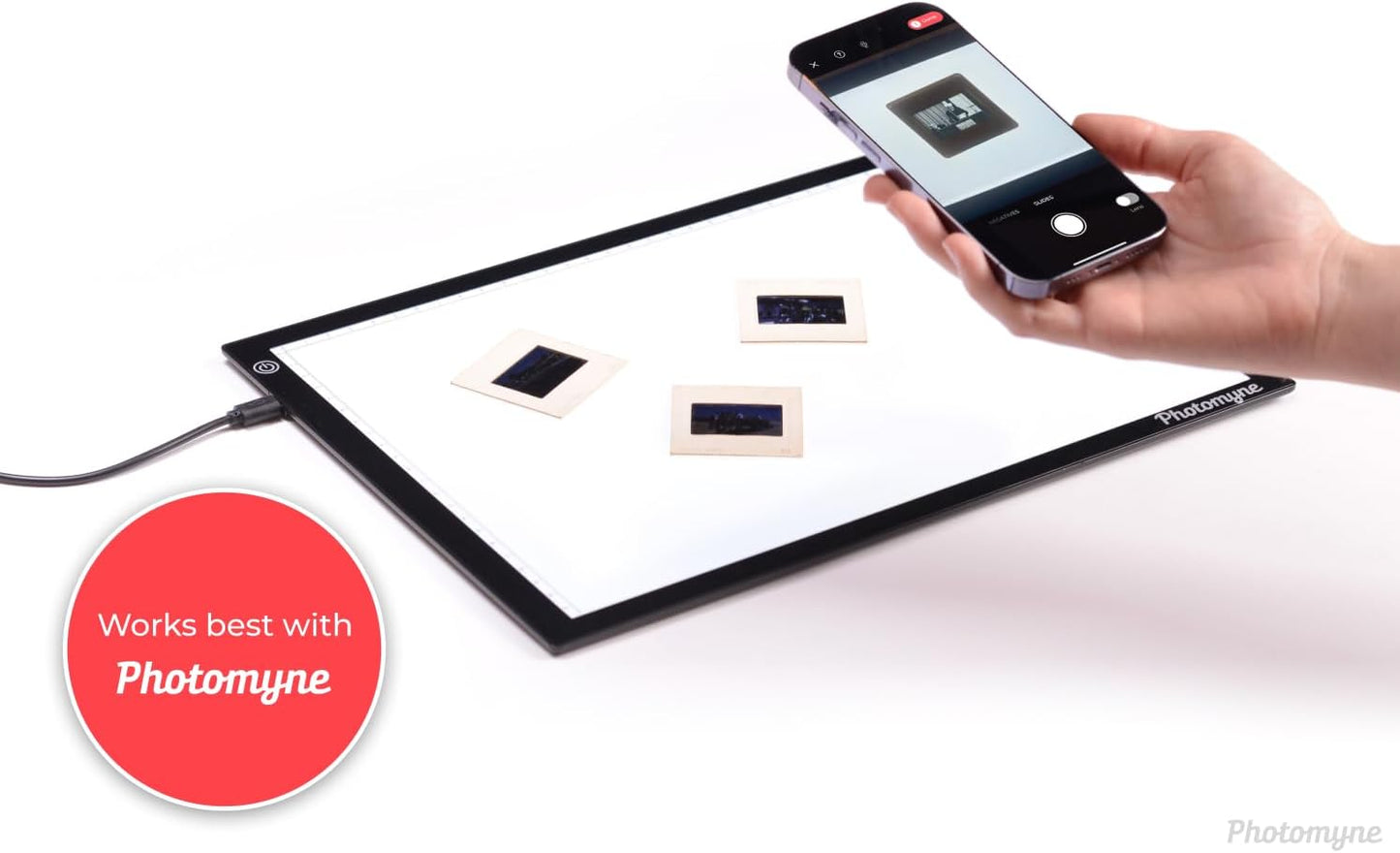 Photomyne A4 Slide Viewer | Light Pad Backlight | Negative Viewer | Film Negatives & Old Slides Scanning Light Box | Hands-Free Ultra-Thin Ultimate Brightness (Includes USB Adapter) - Black
