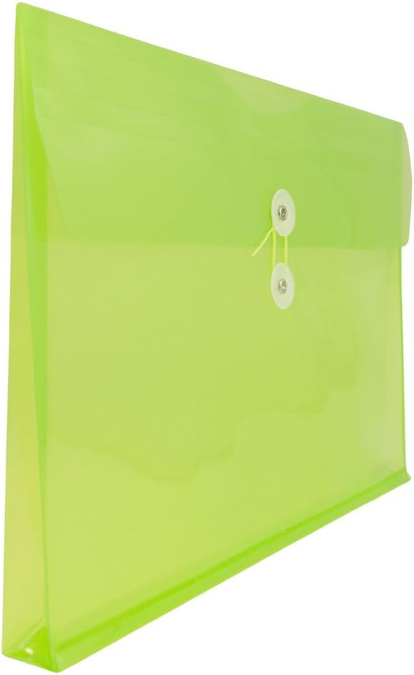 JAM PAPER Plastic Envelopes with Button & String Tie Closure - Letter Booklet - 9 3/4 x 13 - Lime Green - 12/Pack