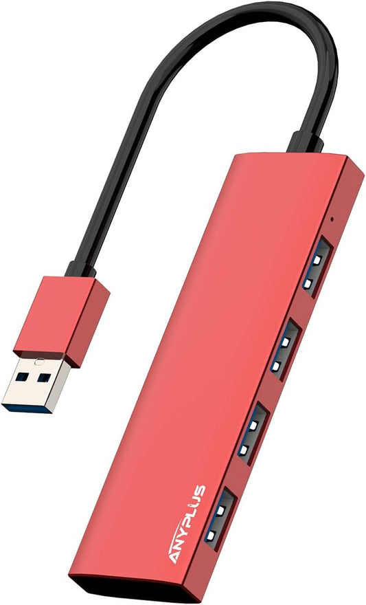 USB Hub, USB 3.0 Hub Aluminum Alloy Ultra Slim USB Splitter, Portable 4 Port USB Extender, USB Hub for Laptop, PC, MacBook, iMac, Surface Pro, Mac Pro, Flash Drive, XPS 【Red】