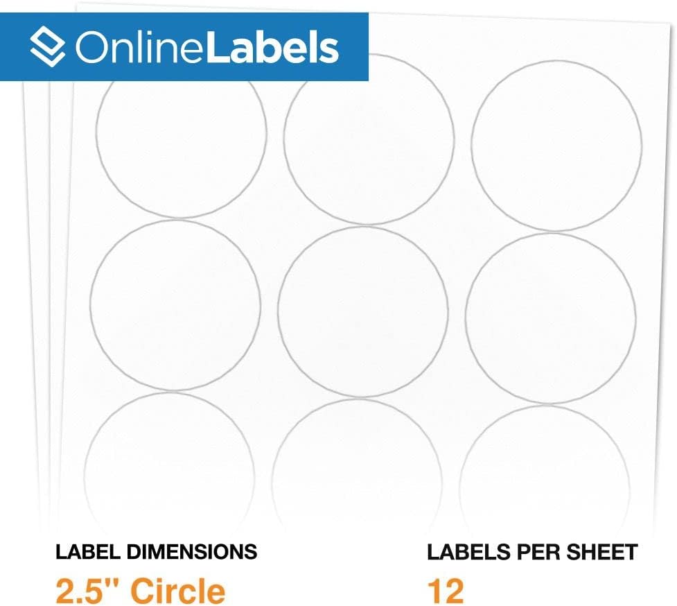 2.5 Inch Round Labels - Pack of 300 Circle Stickers, 25 Sheets - Inkjet/Laser Printer - Online Labels