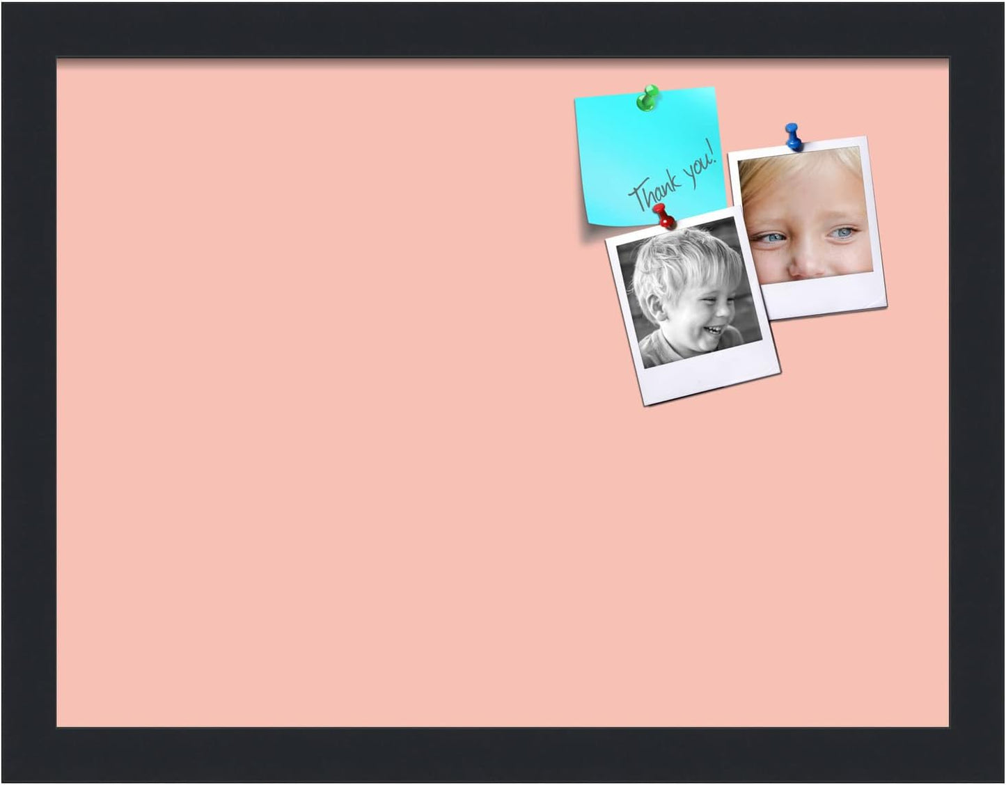 PinPix 16x12 Inch Cork Bulletin Board. This Decorative Framed Pin Board Comes with Pink Pastel Design and a Satin Black Frame. Ideal for Home Office Decor or Message Board (PinPix-1813)