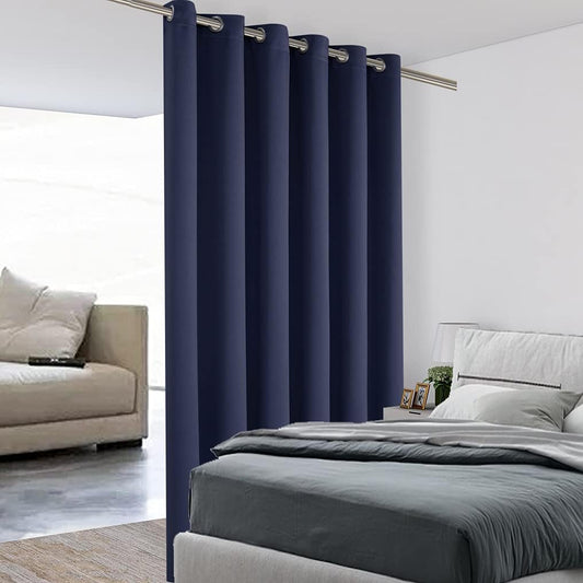 BONZER Room Divider Curtain Total Privacy Wall Wide Thermal Insulated Blackout Curtains for Slide Window, 108L x 70W Inch (9L x 5.8W ft), 1 Panel, Navy