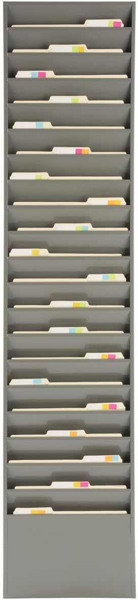 File Folder Wall Rack, 20 Pockets, Tiered, Office and Medical Charts (Gray, Powder Coated Steel)