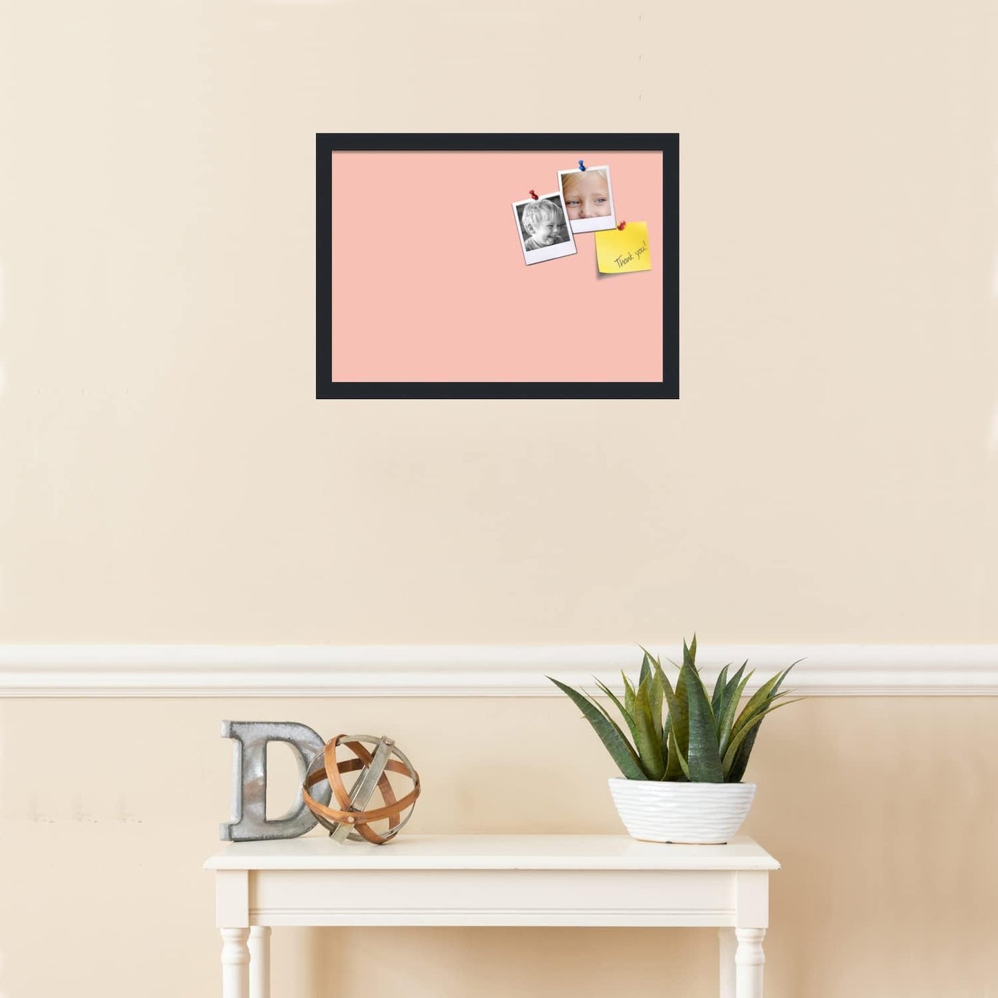 PinPix 20x14 Inch Cork Bulletin Board. This Decorative Framed Pin Board Comes with Pink Pastel Design and a Satin Black Frame. Ideal for Home Office Decor or Message Board (PinPix-1813)
